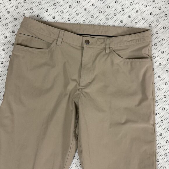 Lululemon Mens ABC Pants 34 x 33 Classic Fit Warpstreme 5 Pocket Trouser Khaki - Picture 3 of 14